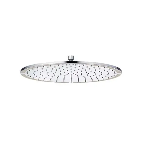 Kreisförmige Duschkopfbrause aus Chrom mit gleichmäßiger Anordnung von Wasserlöchern, montiert an einem zentralen Element. Kludi-Design, geeignet für die Wandinstallation.